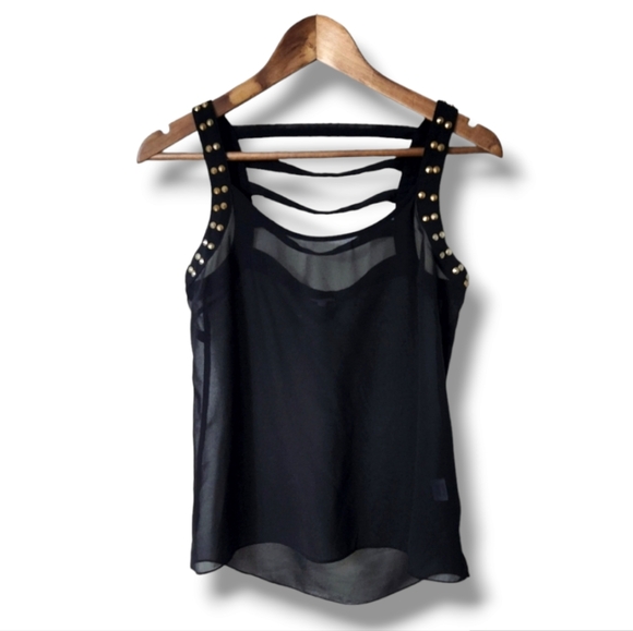 Charlotte Russe Semi-Sheer Caged Tank Top w/Studs | XS - Picture 1 of 8